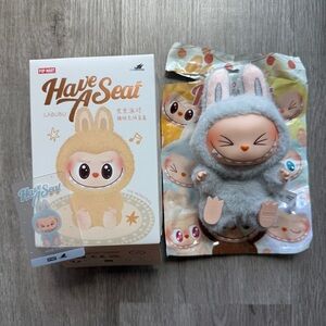 Pop Mart The Monsters Labubu Have A Seat Hehe Gray Plush Pendant Keychain